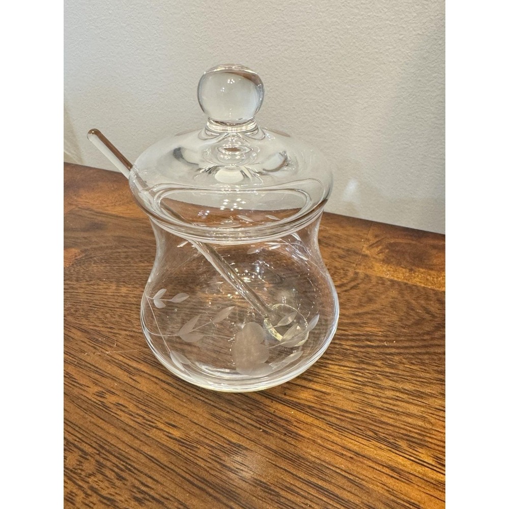 Vintage Princess House Crystal Heritage Condiment Jar w/ Lid & Spoon Cottagecore